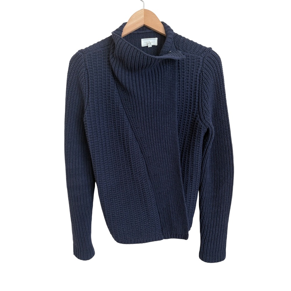 Lou & Grey Chunky Rib Knit Asymmetrical Wrap Cardigan Cotton Wool Navy S